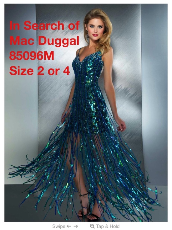 Mac Duggal 85096M Teal Sequin Fringe Dress 2/4